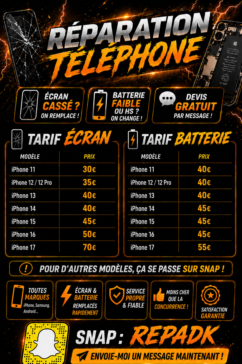 Affiche tarifs RepaDK
